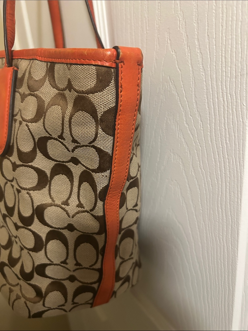 Coach Beige/Brown Signature Tote with Orange Trim - Picture 4 of 13